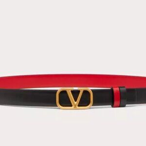 Valentino Garavani Black/Pure Red Reversible Belt 20 Mm